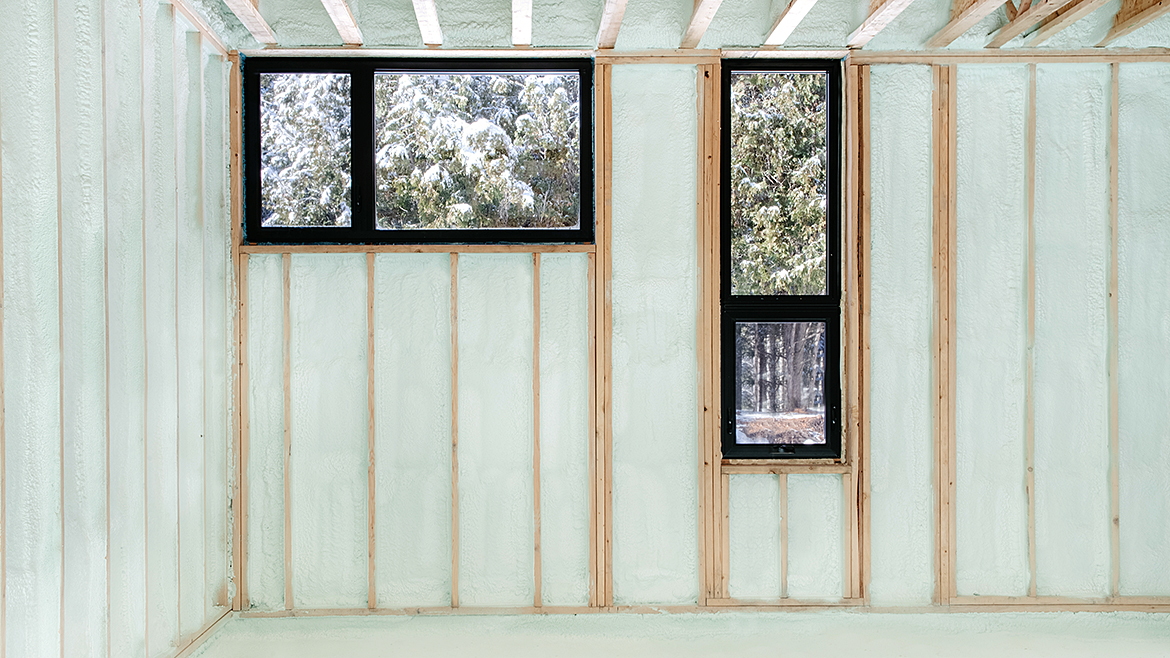 Closed-cell foam insulation in a commercial building.