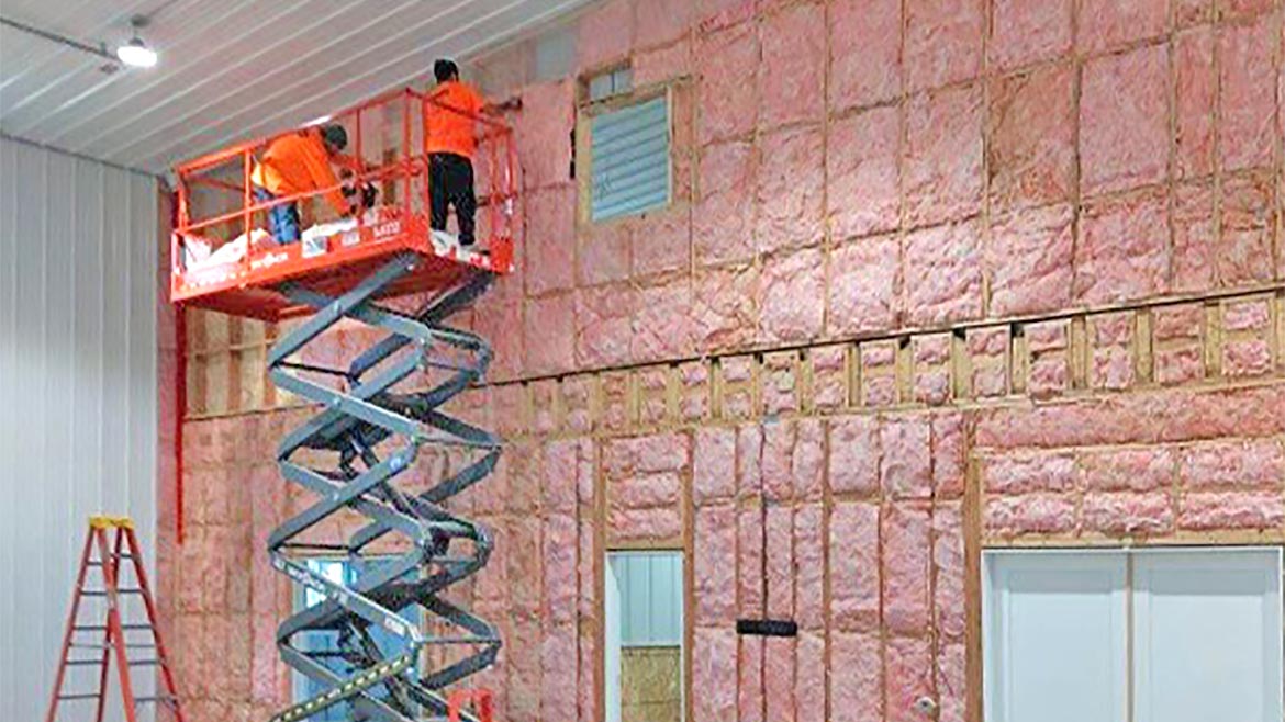 A wall full of fiberglass insulation